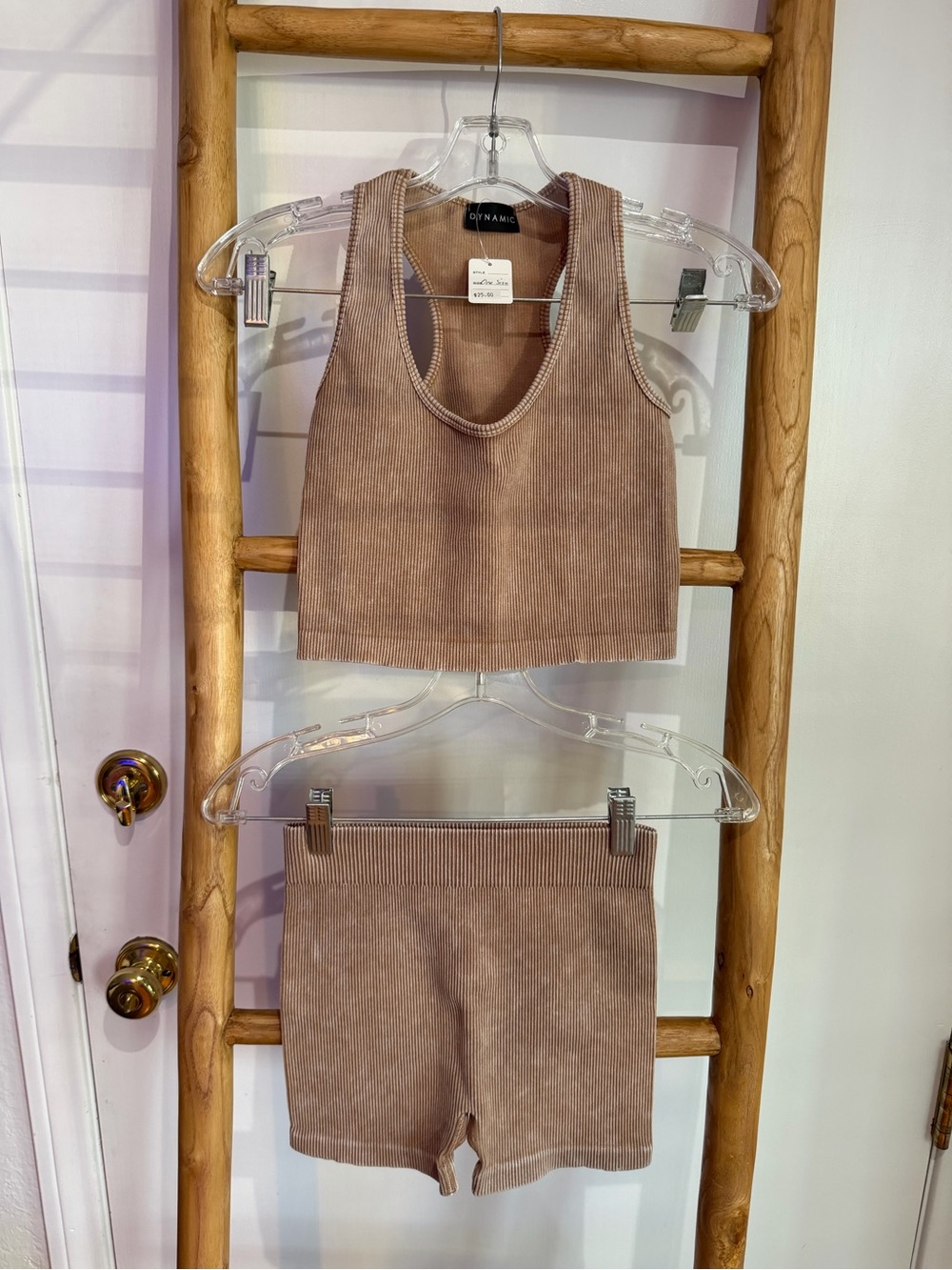 Sporty set - Ribbed Bike Shorts + Top - Taupe